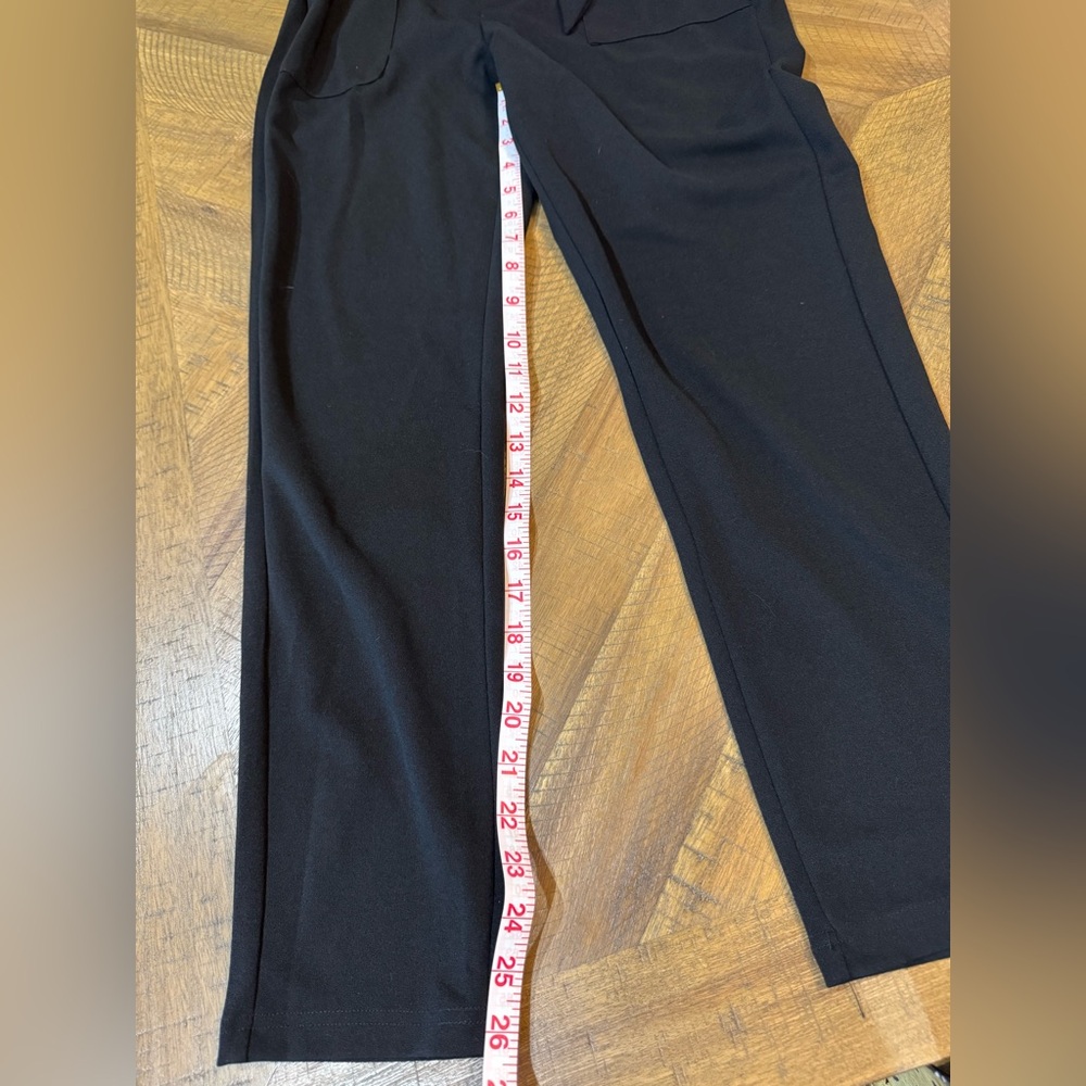 SHEIN Black Ankle Paper Bag Pants with Pockets Featuring Belt With Bow Detail - Picture 10 of 10